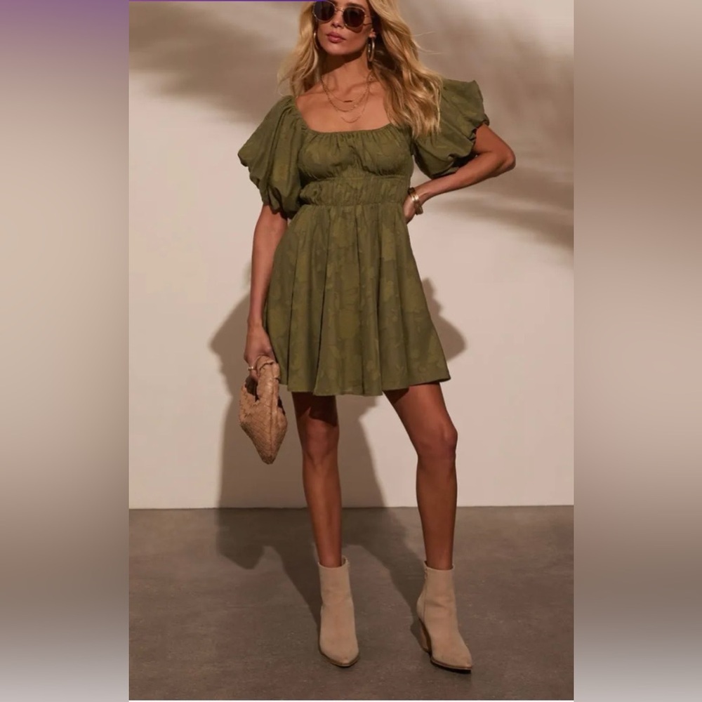 Vici Cherished Charm
Puff Sleeve Mini
Dress - Olive